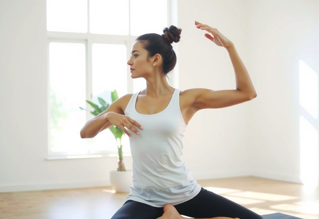 Woman in tree pose, representing Hatha Yoga