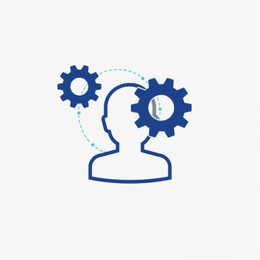 A gears icon overlaying a user profile, indicating functionality and personalization.